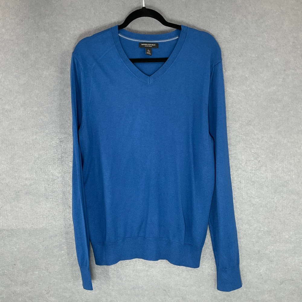 Banana Republic Luxury Blend V-Neck Sweater Silk Cashmere‎ Cotton Sz L Pullover
